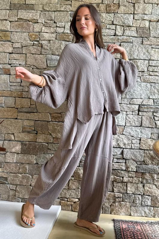 Hush Pillow Cotton Nero Boyfriend Shirt Earth